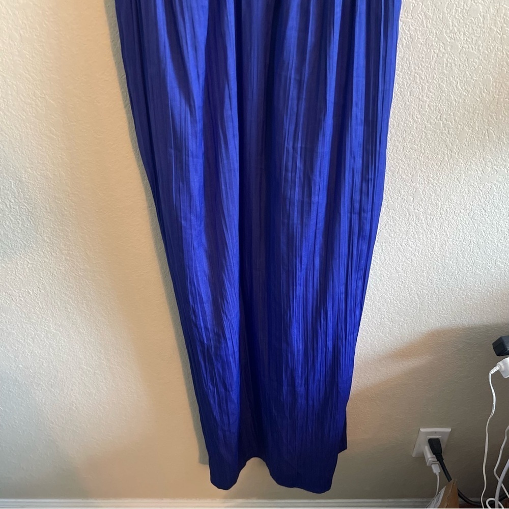 Anthropologie Halter Side Slit Maxi Dress Satin Double Slit in Blue Womens Large - Picture 4 of 10